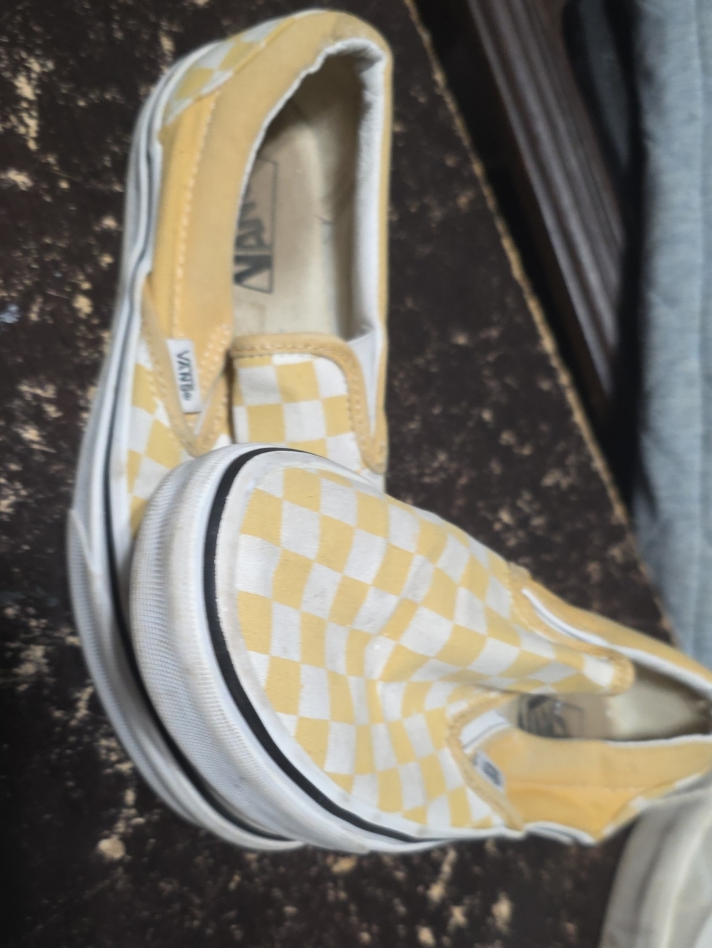 Vans Slip-On Checkerboard Sneakers in Yellow and White